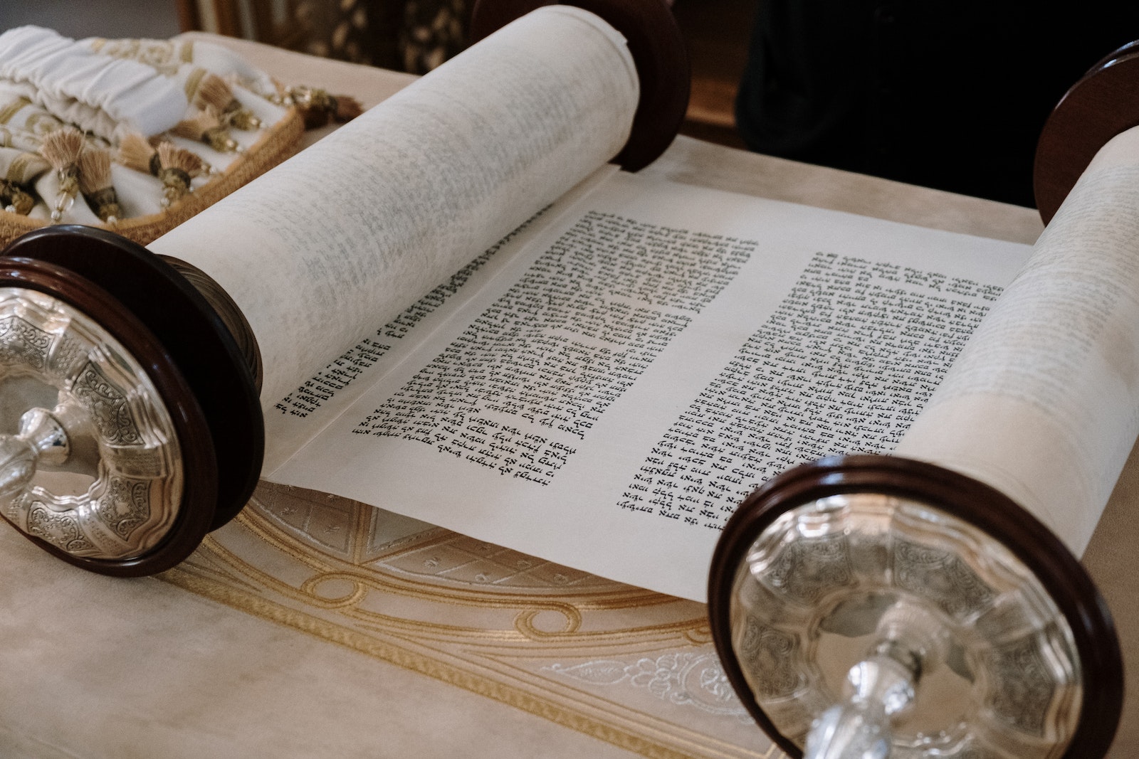 A Close-Up Shot of a Sefer Torah
